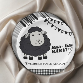 Black Kawaii Little Lamb Baby shower Papieren Bordje