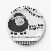 Black Kawaii Little Lamb Baby shower Papieren Bordje (Voorkant)