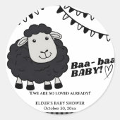 Black Kawaii Little Lamb Baby shower Ronde Sticker (Voorkant)