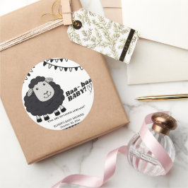 Black Kawaii Little Lamb Baby shower Ronde Sticker