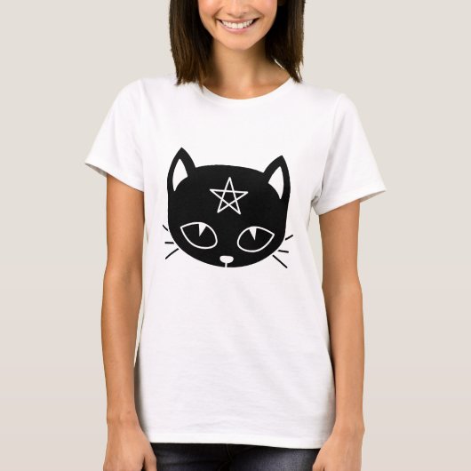 Black Kawaii Pagan Cat T-Shirt (Voorkant)