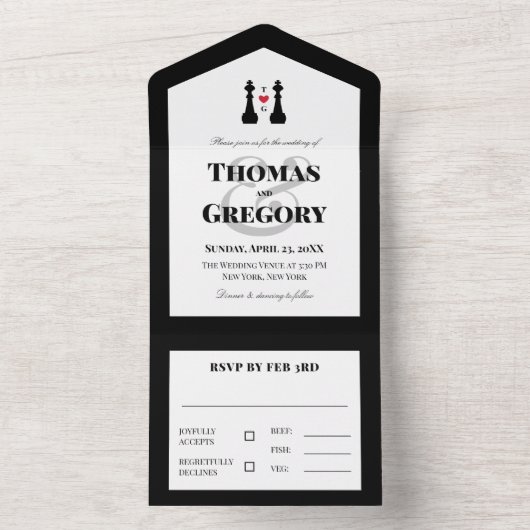 Black King Chess Pineersels Gay Wedding All In One Uitnodiging (Binnen)
