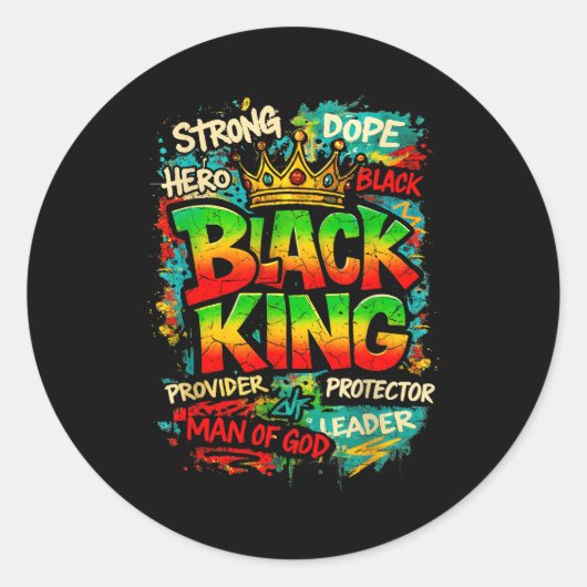 Black King Man Of God Strong Leader Melanin Black  Ronde Sticker (Voorkant)