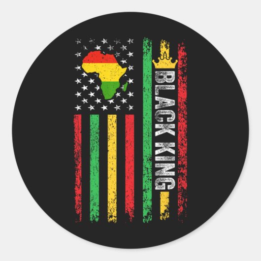 Black King Melanin Afro-Amerikaanse vlag Black His Ronde Sticker (Voorkant)