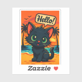 Black Kitten bij Sunset Beach - Die-Cut Sticker