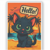 Black Kitten bij Sunset Beach - Die-Cut Sticker (Voorkant)