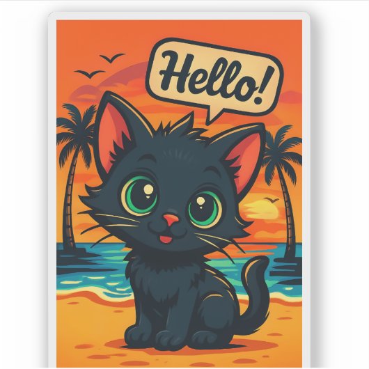 Black Kitten bij Sunset Beach - Die-Cut Sticker (Voorkant)