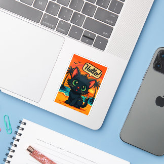 Black Kitten bij Sunset Beach - Die-Cut Sticker