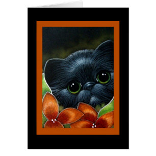 BLACK KITTEN CAT AUTUMN FLOWER CUSTOMIZE Card