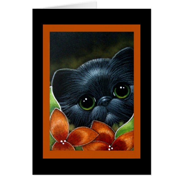 BLACK KITTEN CAT AUTUMN FLOWER CUSTOMIZE Kaart (Voorkant)