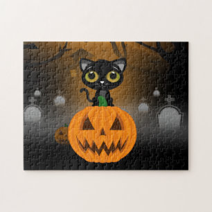 Black Kitten en Jack O Lantern Legpuzzel