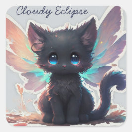 Black Kitten Fairy Vierkante Sticker