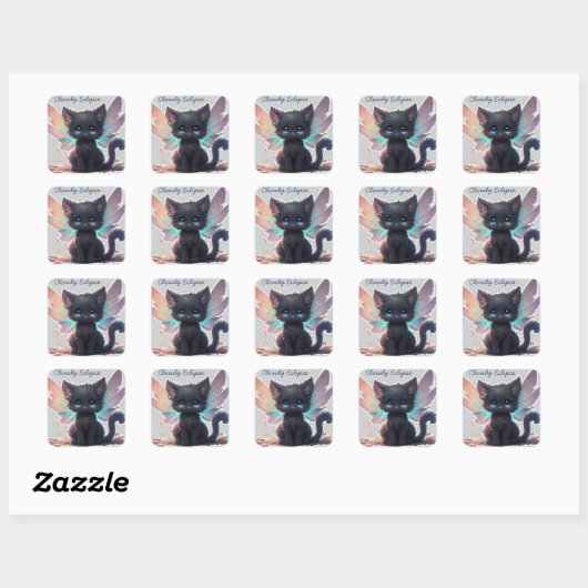 Black Kitten Fairy Vierkante Sticker (Vel)