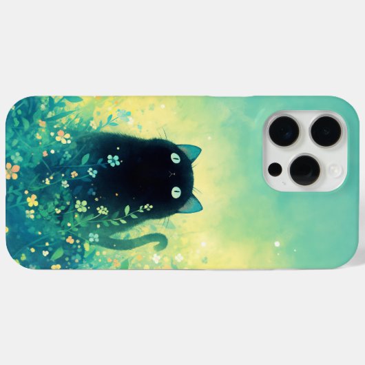 Black Kitten Floral Fantasy Case-Mate iPhone Case (Achterkant (horizontaal))