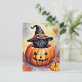 Black Kitten Halloween pompoen heks Pet Briefkaart (Staand voorkant)