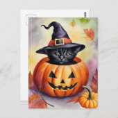 Black Kitten Halloween pompoen heks Pet Briefkaart (Voorkant / Achterkant)