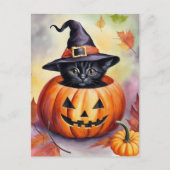 Black Kitten Halloween pompoen heks Pet Briefkaart (Voorkant)