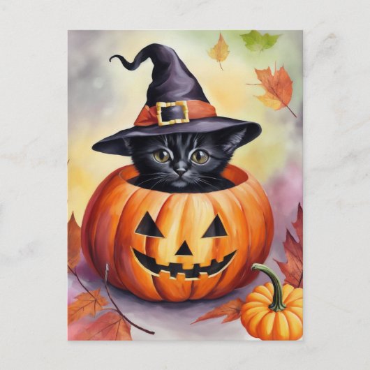 Black Kitten Halloween pompoen heks Pet Briefkaart (Voorkant)