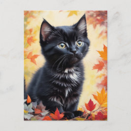 Black Kitten herfstscène platte Kaart