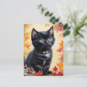 Black Kitten herfstscène platte Kaart (Staand voorkant)