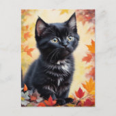 Black Kitten herfstscène platte Kaart (Voorkant)