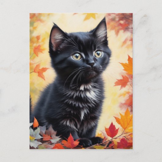 Black Kitten herfstscène platte Kaart (Voorkant)