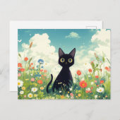 Black Kitten in Sunny Wildflower Summer Meadow Briefkaart (Voorkant / Achterkant)