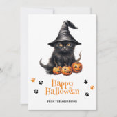 Black Kitten Jack O' Lanterns Happy Halloween Kaar Feestdagenkaart (Voorkant)
