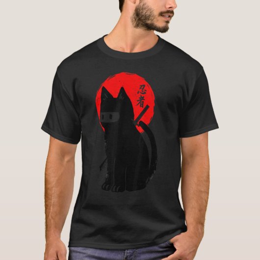 Black Kitten Ninja Cat Kat Japans Samurai Cat T-shirt (Voorkant)