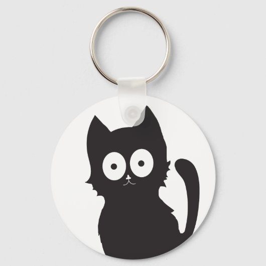 Black Kitten Silhouette op witte achtergrond Sleutelhanger (Voorkant)