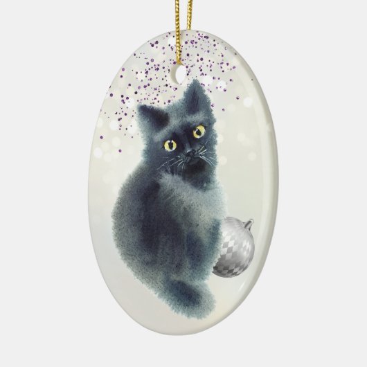 Black Kitten Silver Bulb Bokeh Kerstmis Keramisch Ornament (Links)