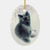 Black Kitten Silver Bulb Bokeh Kerstmis Keramisch Ornament (Voorkant)