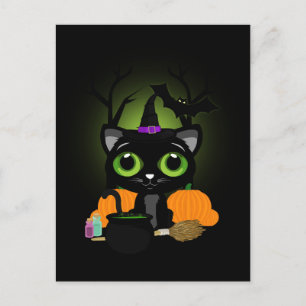 Black Kitten Witch Briefkaart
