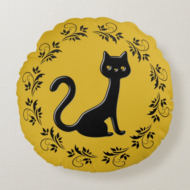 Black Kittens Cartoon 7 Rond Kussen (Voorkant)