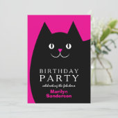 Black Kitty Cat Birthday Party Kaart (Staand voorkant)