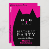Black Kitty Cat Birthday Party Kaart (Voorkant / Achterkant)