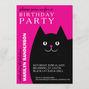 Black Kitty Cat Birthday Party Kaart