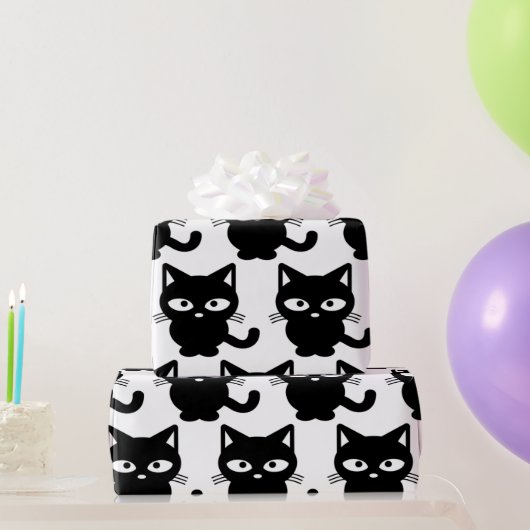 Black Kitty Cat Cute Halloween Cadeaupapier (Feestgeschenken)