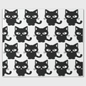 Black Kitty Cat Cute Halloween Cadeaupapier (Vlak)