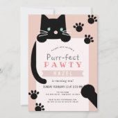 Black Kitty Cat Girl Pink Birthday Kaart (Voorkant)