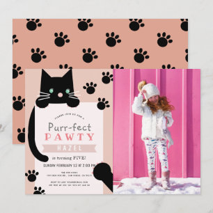 Black Kitty Cat Girl Roze Foto Verjaardag Kaart