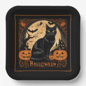 Black Kitty Cat Halloween Papieren Bordje (Voorkant)