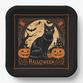 Black Kitty Cat Halloween Papieren Bordje