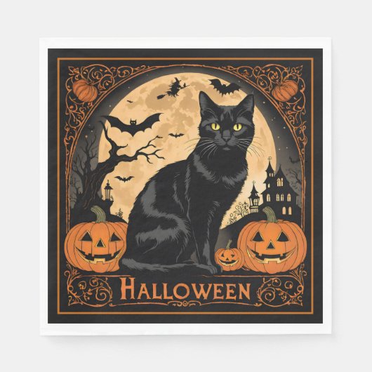 Black Kitty Cat Halloween Servet (Voorkant)