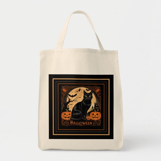 Black Kitty Cat Halloween Tote Bag (Voorkant)