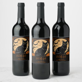Black Kitty Cat Halloween Wijn Etiket
