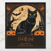 Black Kitty Cat Halloween Wijn Etiket (Enkel label)