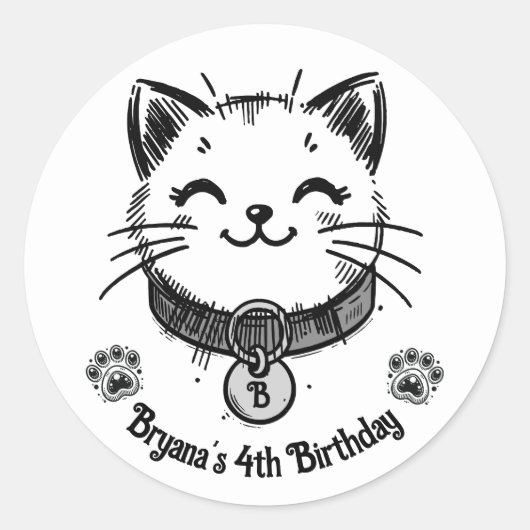 Black Kitty Cat Kitten Verjaardagsfeestje Ronde Sticker (Voorkant)