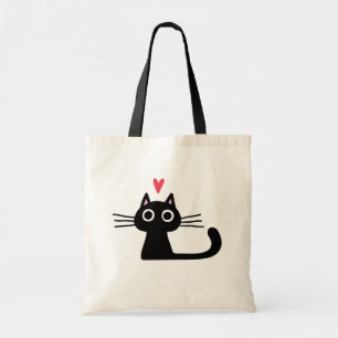 Black Kitty Cat met Valentijn Heart Tote Bag