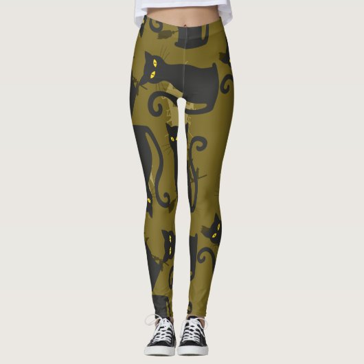Black Kitty Cat Metallizer Factory Deco Leggings (Voorkant)